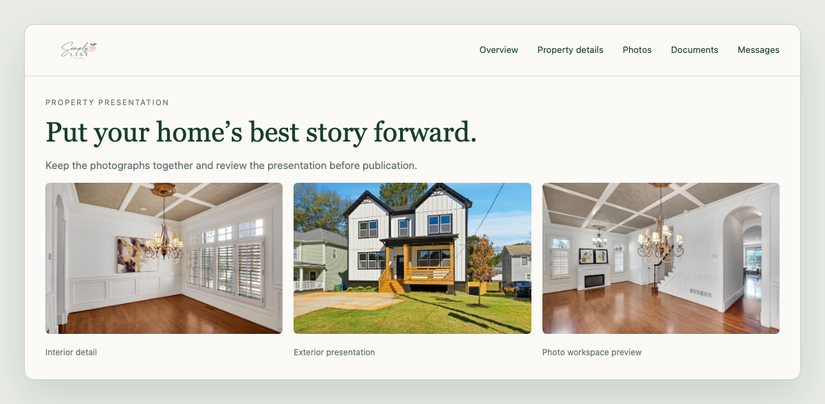 Illustrative photo workspace using authorized property photographs