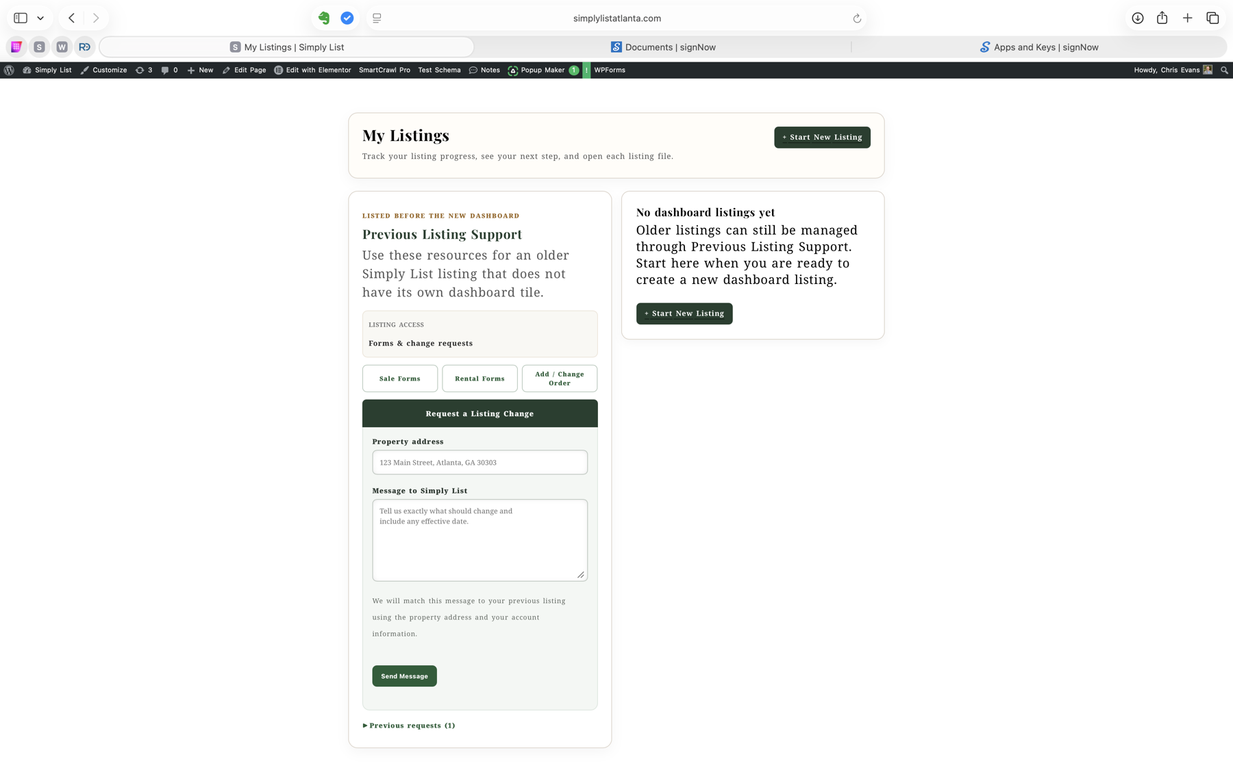 Expanded previous listing change request form